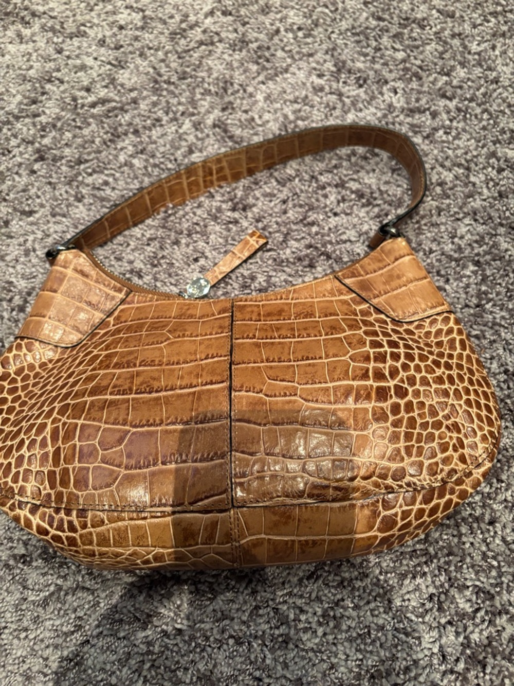 Monsac Croc-Embossed Tan Shoulder Bag